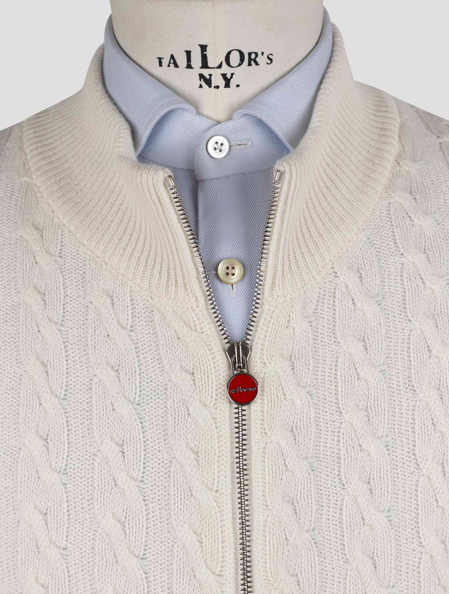 Kiton White Cashmere Sweater Full Zip