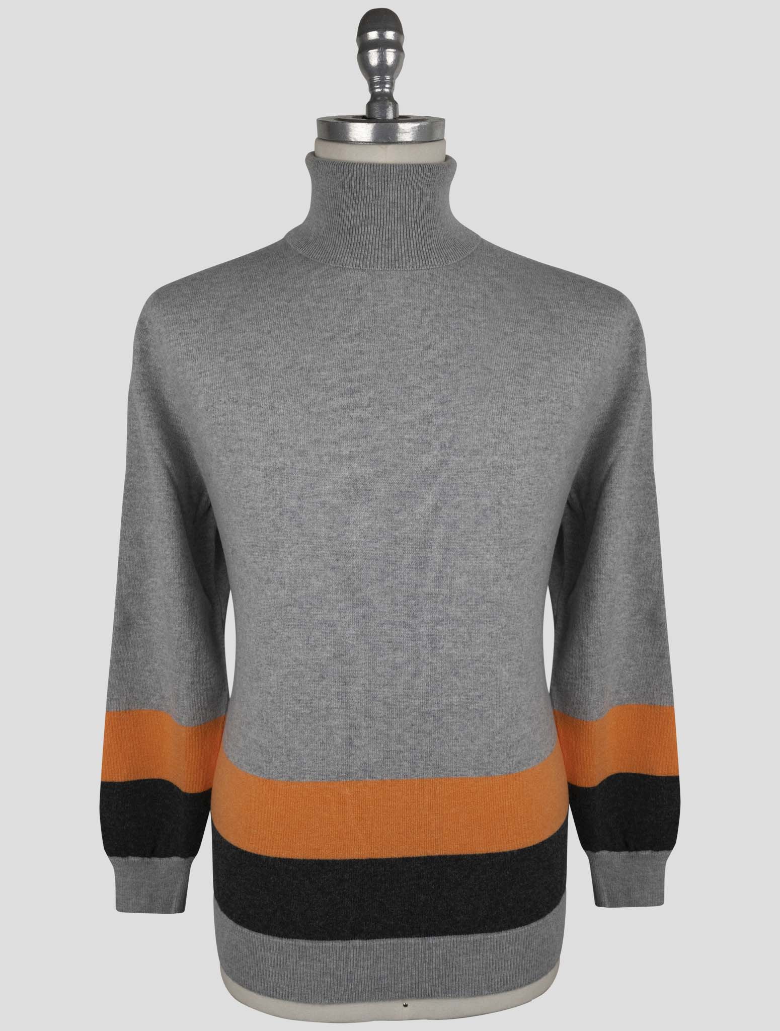 Kiton Gray Orange Cashmere Sweater Turtleneck