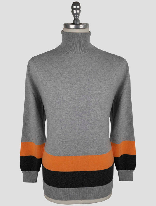 Kiton Gray Orange Cashmere Sweater Turtleneck