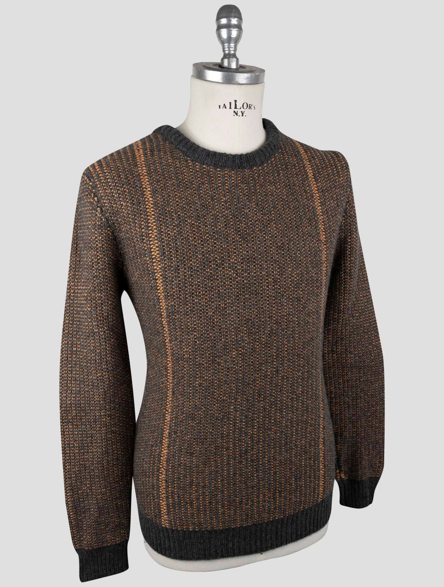 Kiton Gray Orange Cashmere Sweater Crewneck