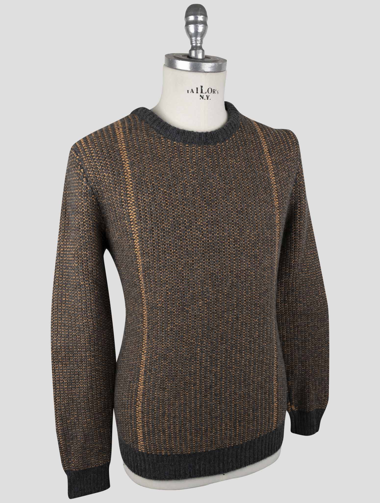 Kiton Gray Orange Cashmere Sweater Crewneck