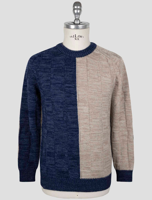 Kiton Beige Blue Cashmere Sweater Crewneck