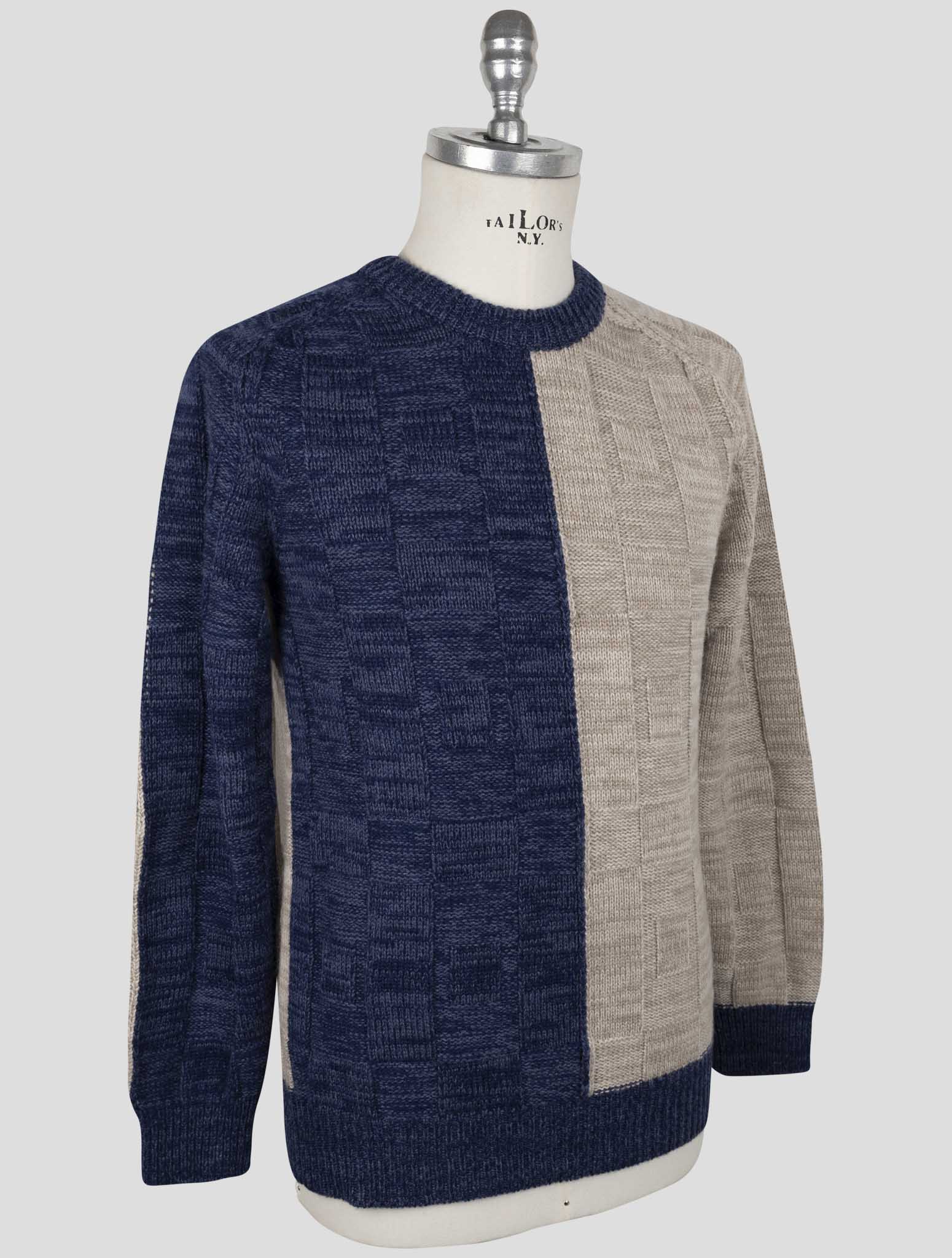 Kiton Beige Blue Cashmere Sweater Crewneck