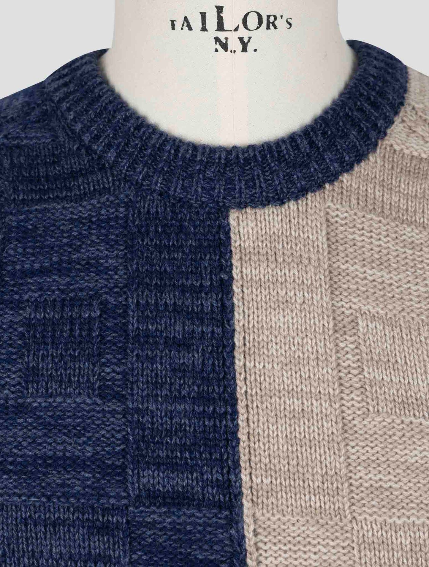 Kiton Beige Blue Cashmere Sweater Crewneck