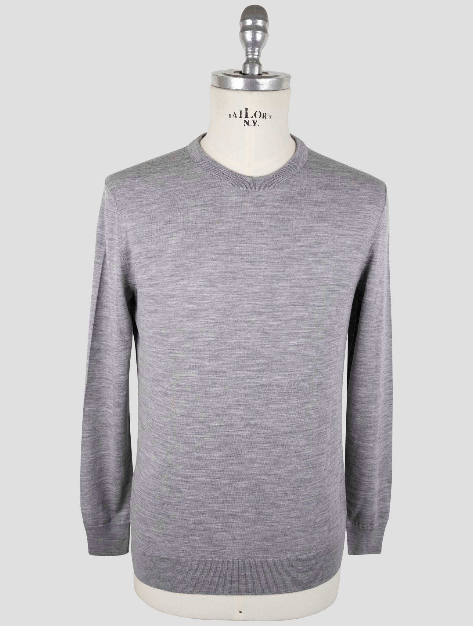 Kiton Gray Wool Diamante Blu Sweater Crewneck