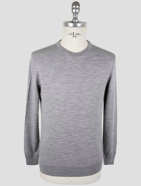 Kiton Gray Wool Diamante Blu Sweater Crewneck
