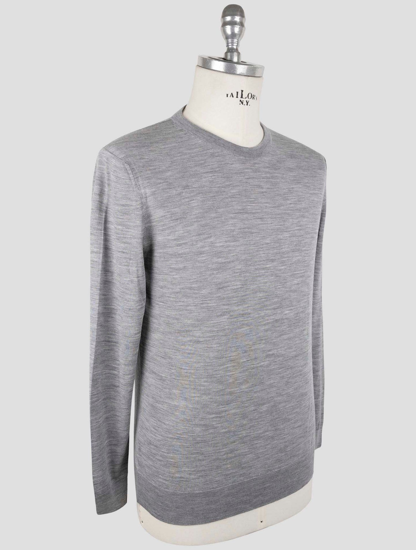 Kiton Gray Wool Diamante Blu Sweater Crewneck