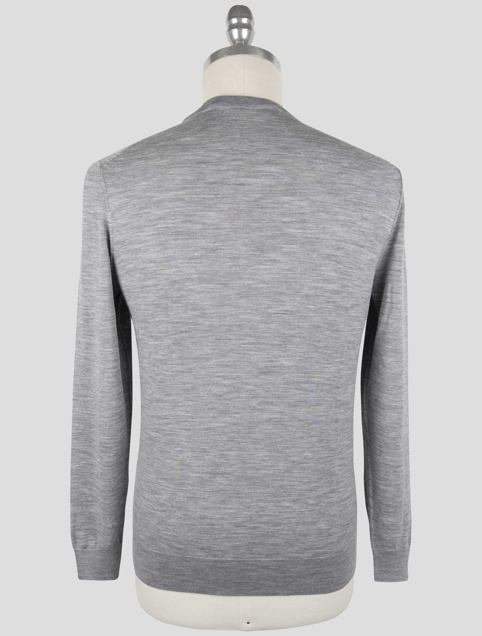 Kiton Gray Wool Diamante Blu Sweater Crewneck