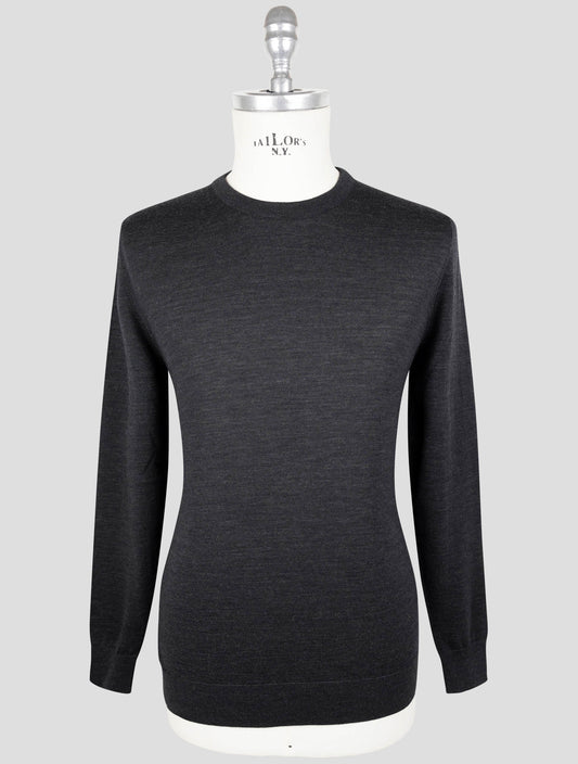 Kiton Dark gray Wool Diamante Blue Sweater Crewneck