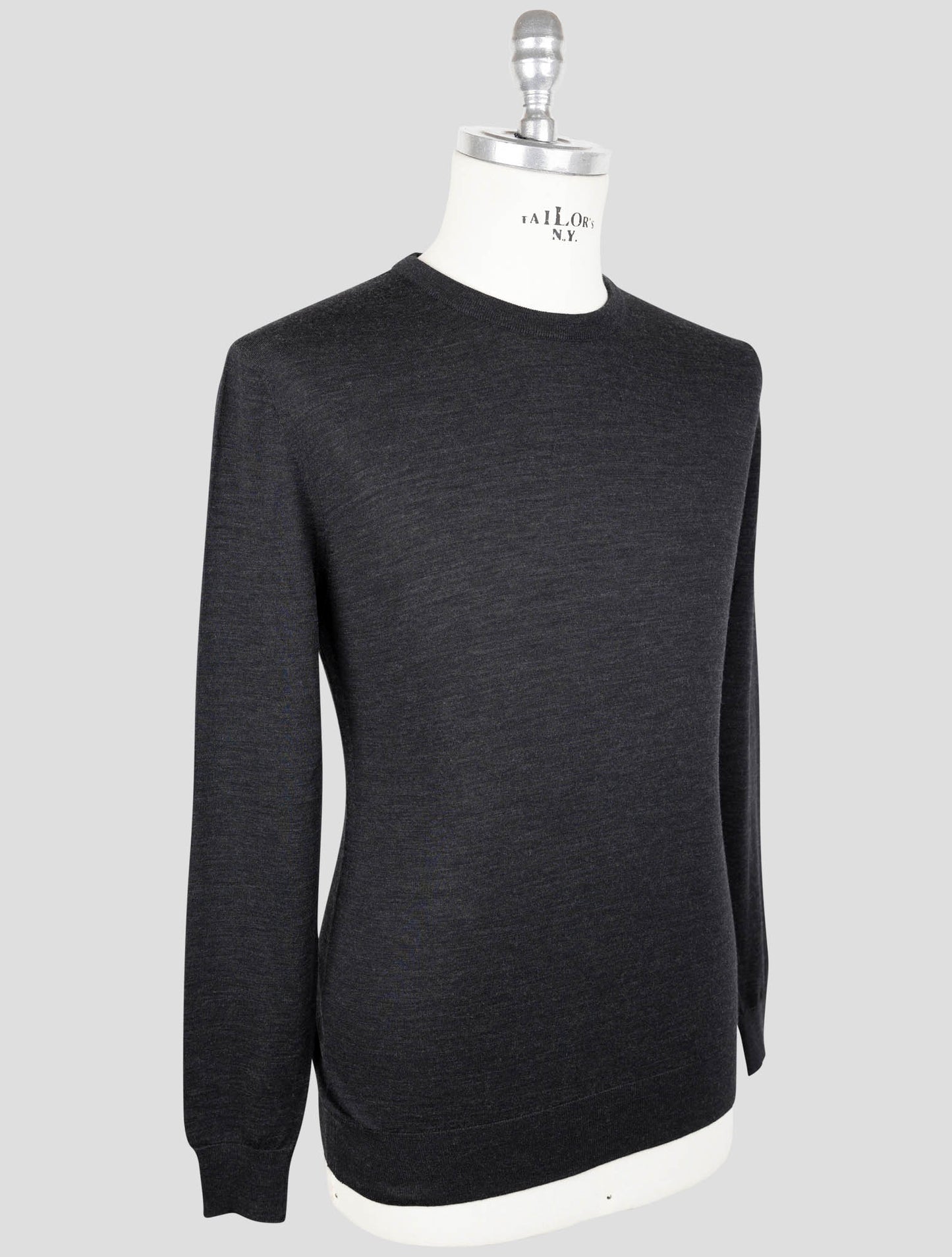 Kiton Dark gray Wool Diamante Blue Sweater Crewneck