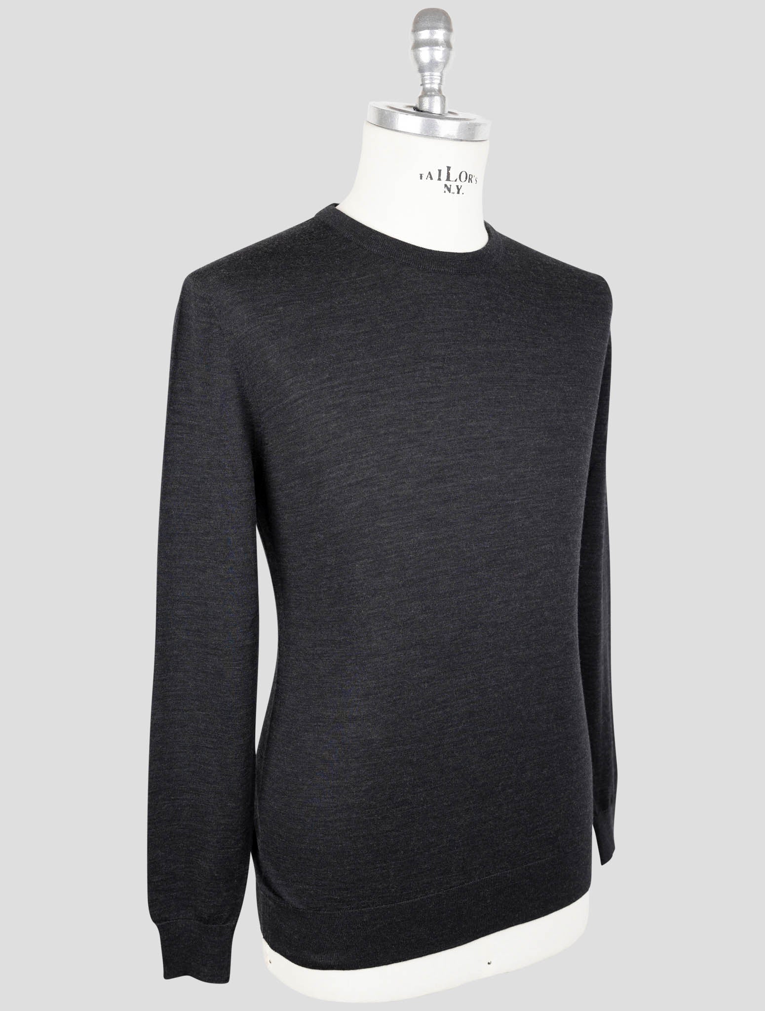 Kiton Dark gray Wool Diamante Blue Sweater Crewneck