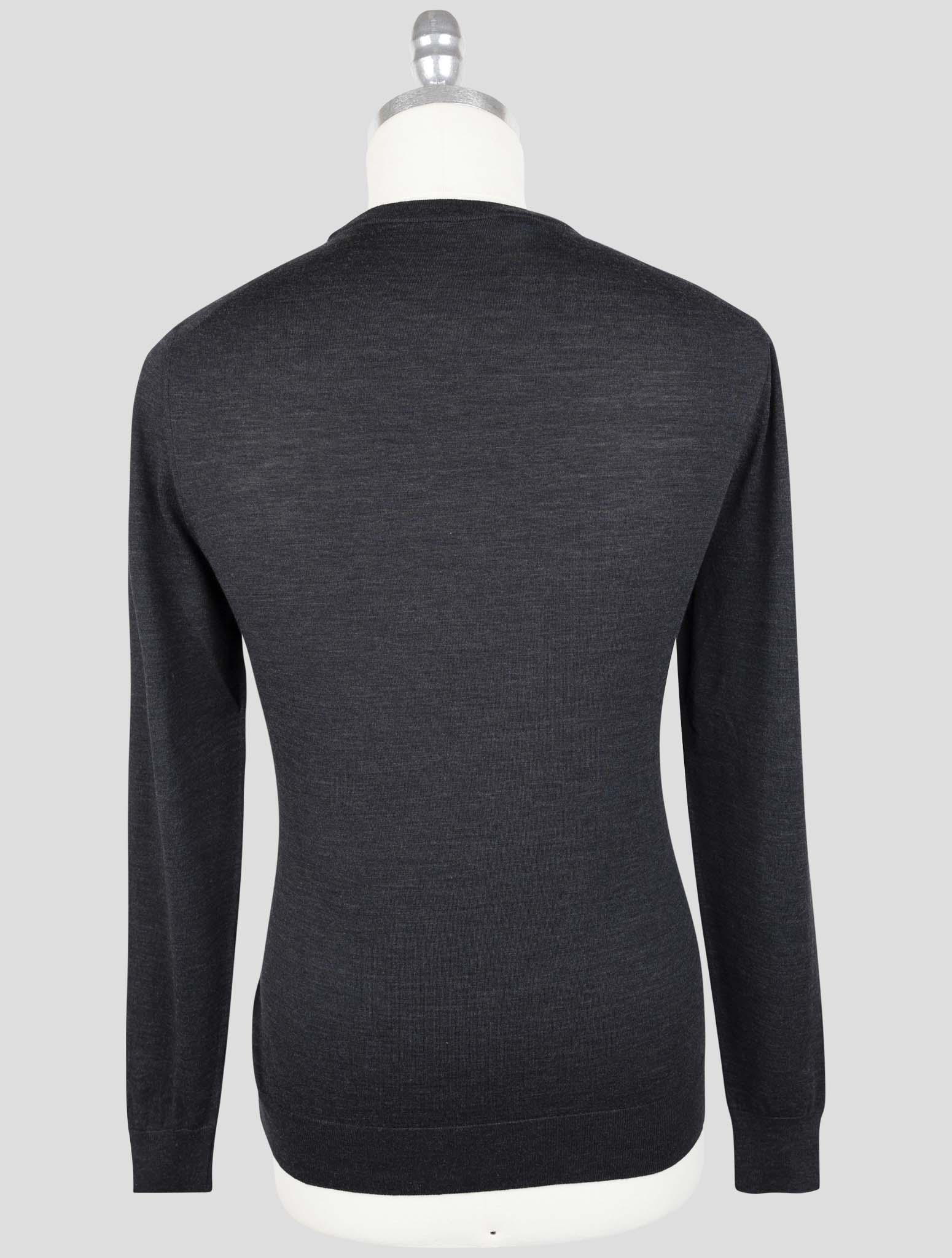Kiton Dark gray Wool Diamante Blue Sweater Crewneck