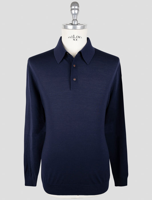 Kiton Blue Wool Diamante Blue Sweater Polo