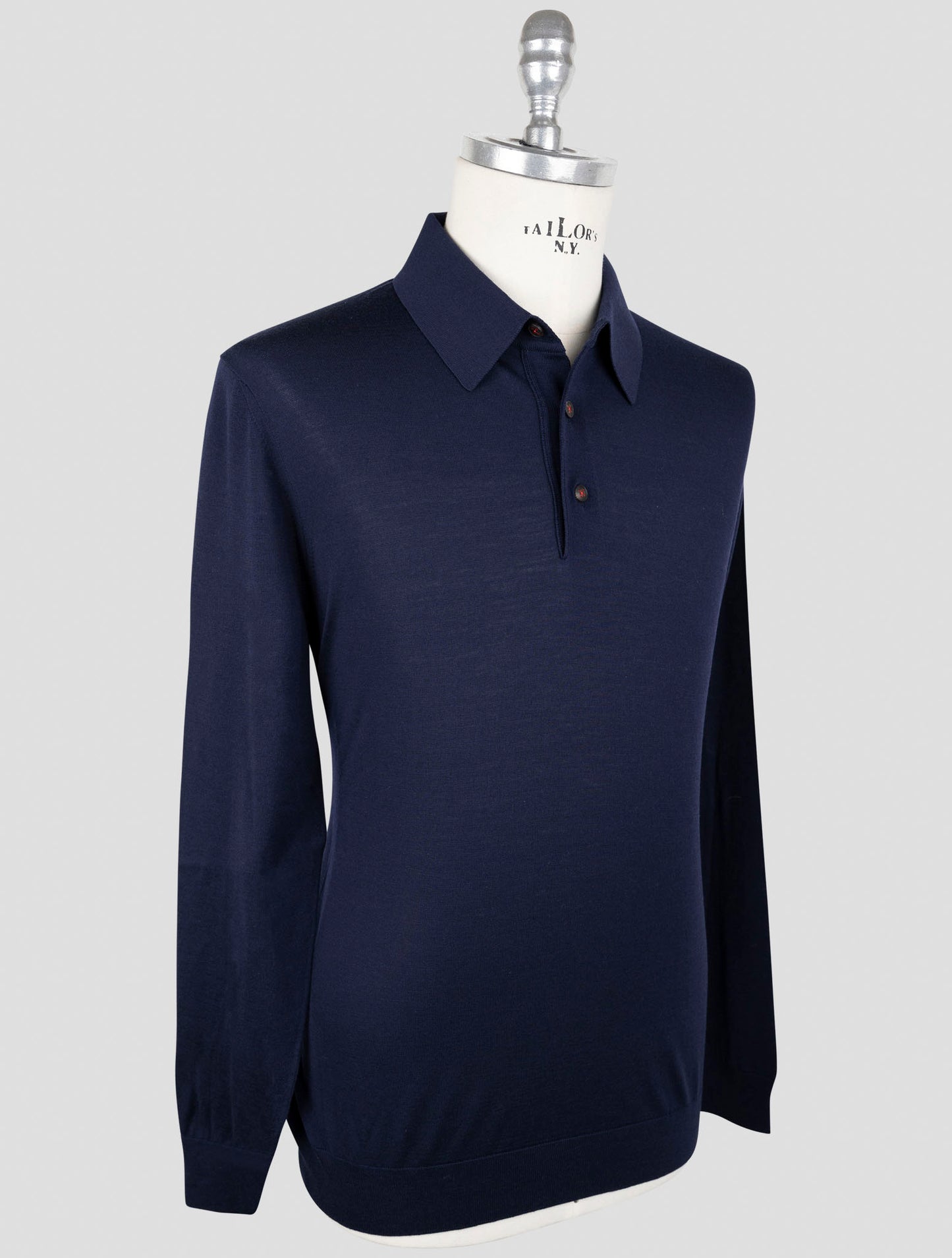 Kiton Blue Wool Diamante Blue Sweater Polo