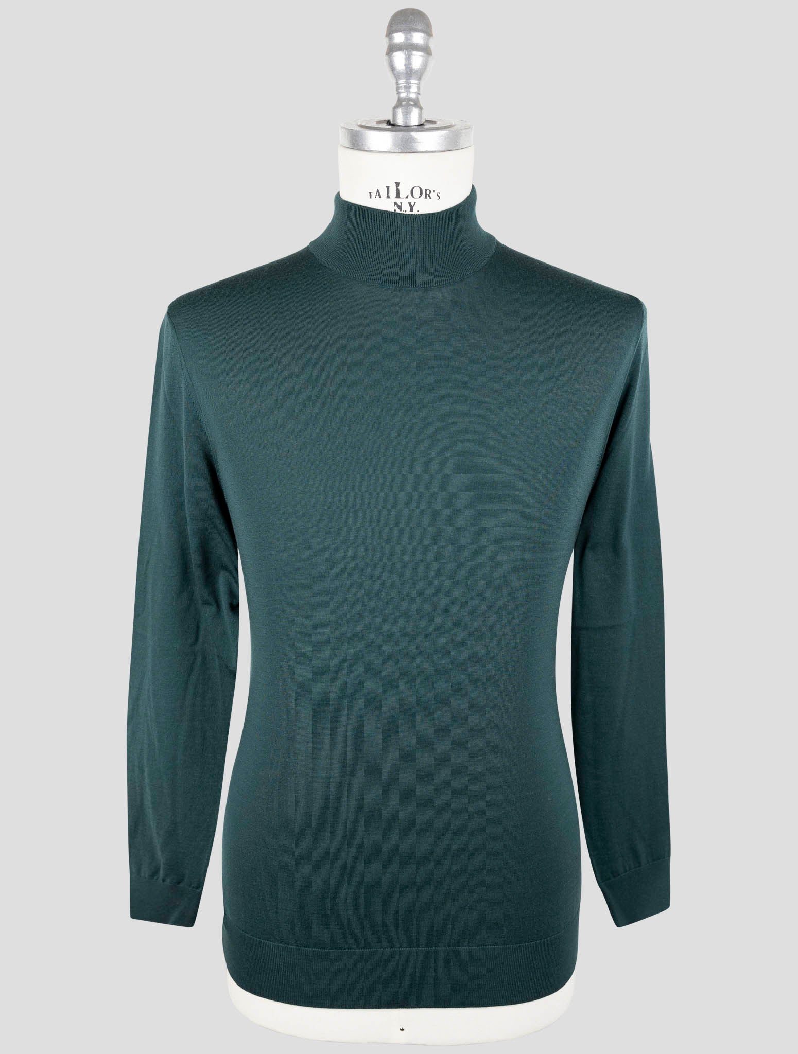 Kiton Green Wool Diamante Blue Sweater Half Neck