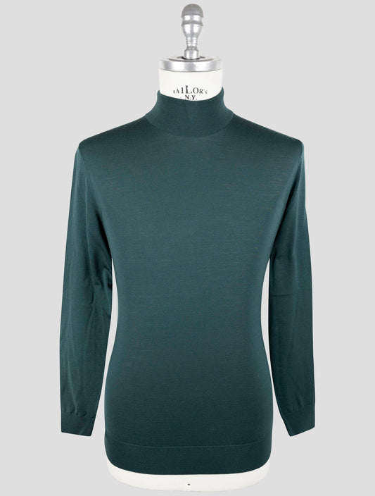 Kiton Green Wool Diamante Blue Sweater Half Neck