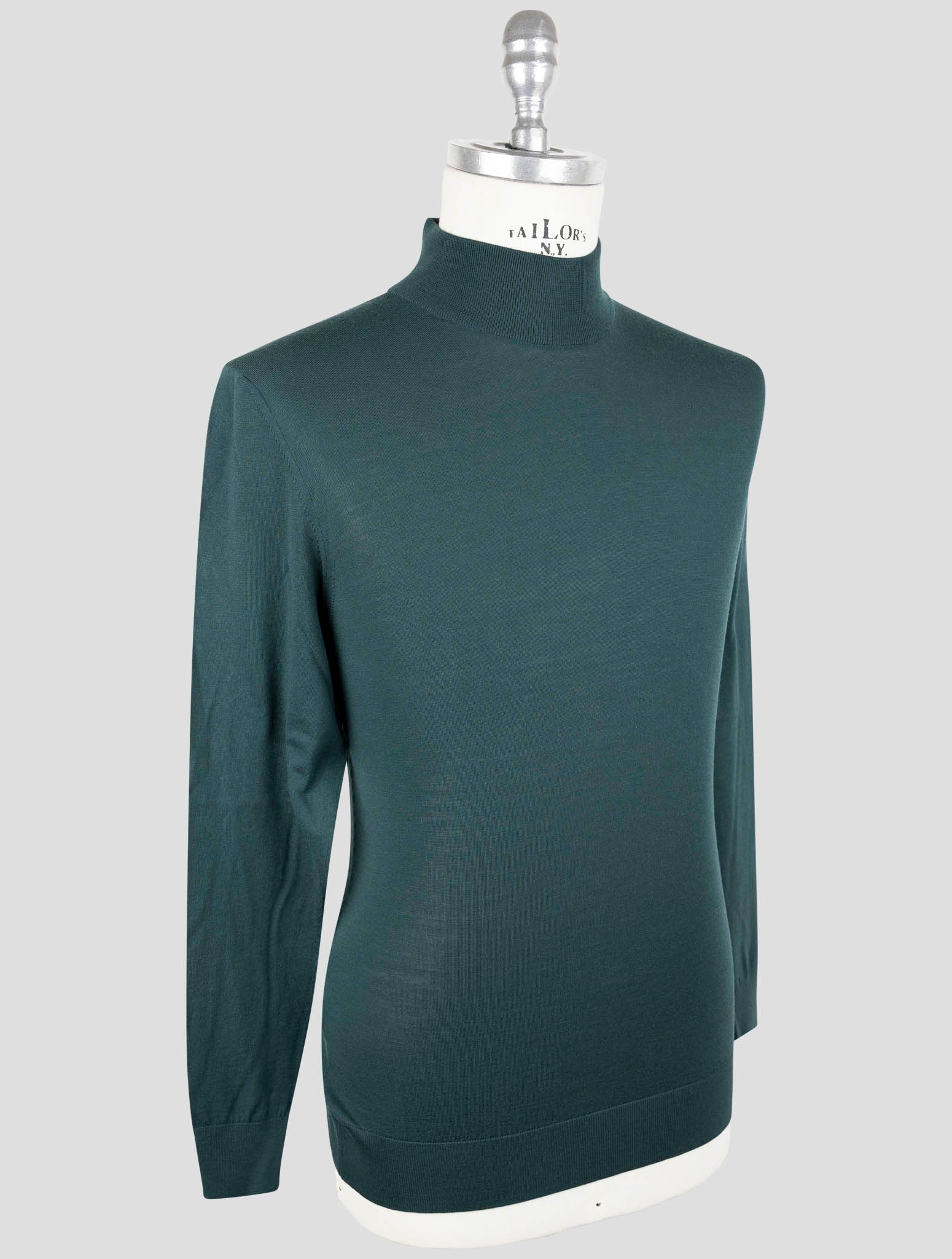 Kiton Green Wool Diamante Blue Sweater Half Neck