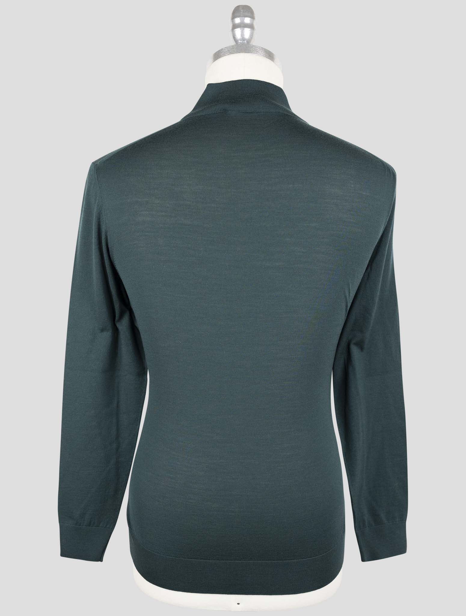Kiton Green Wool Diamante Blue Sweater Half Neck