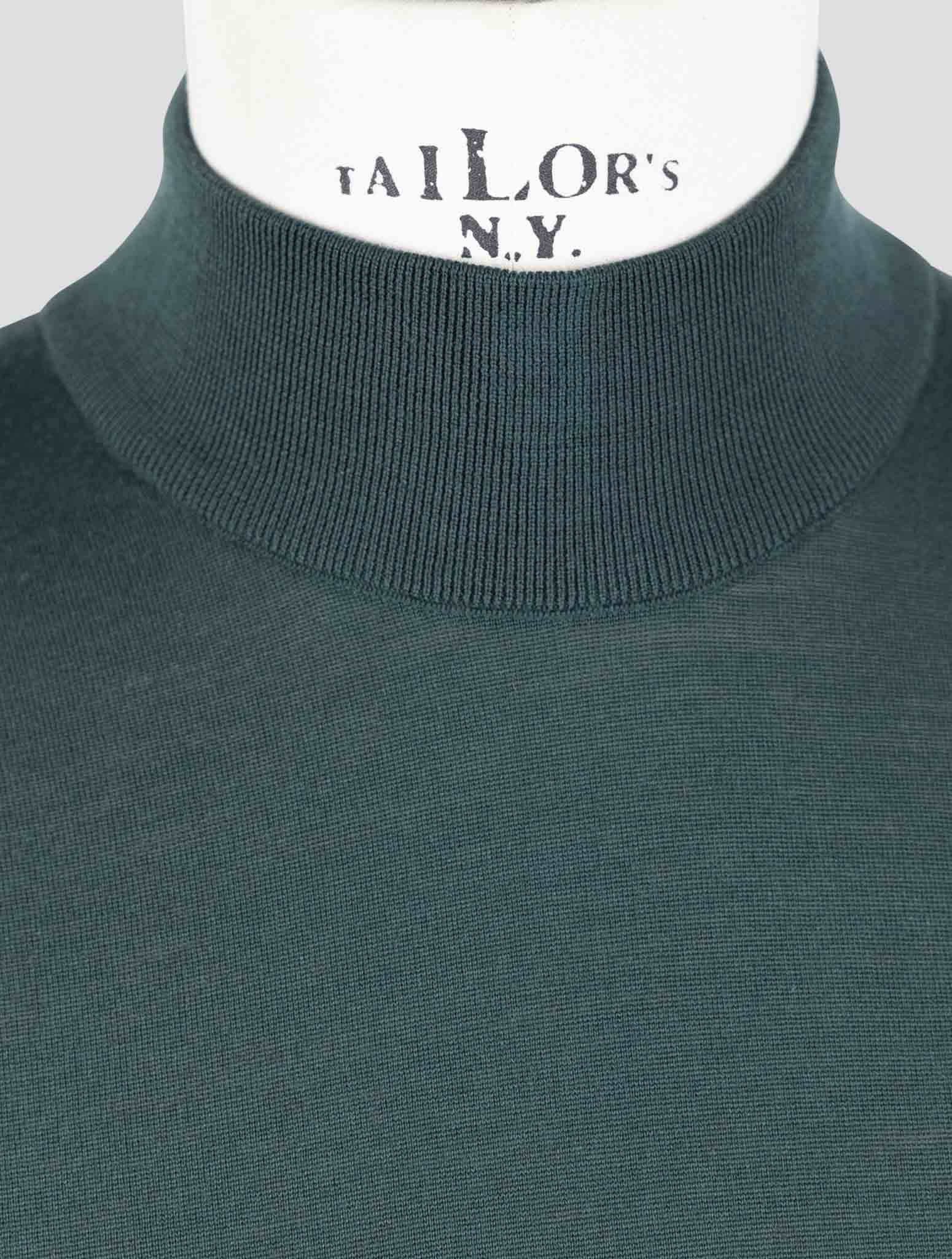 Kiton Green Wool Diamante Blue Sweater Half Neck