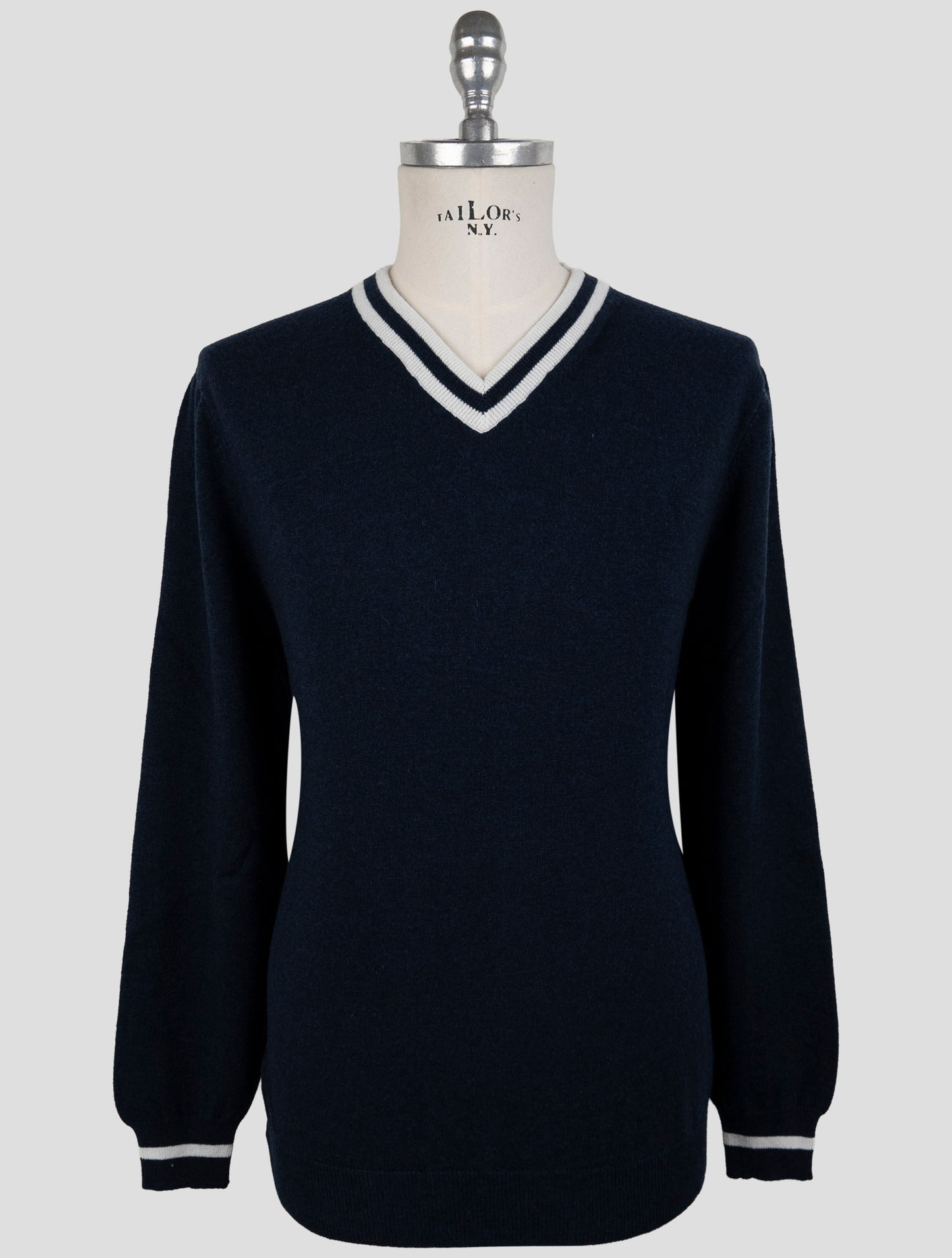 Kiton Blue Cashmere Sweater V-Neck