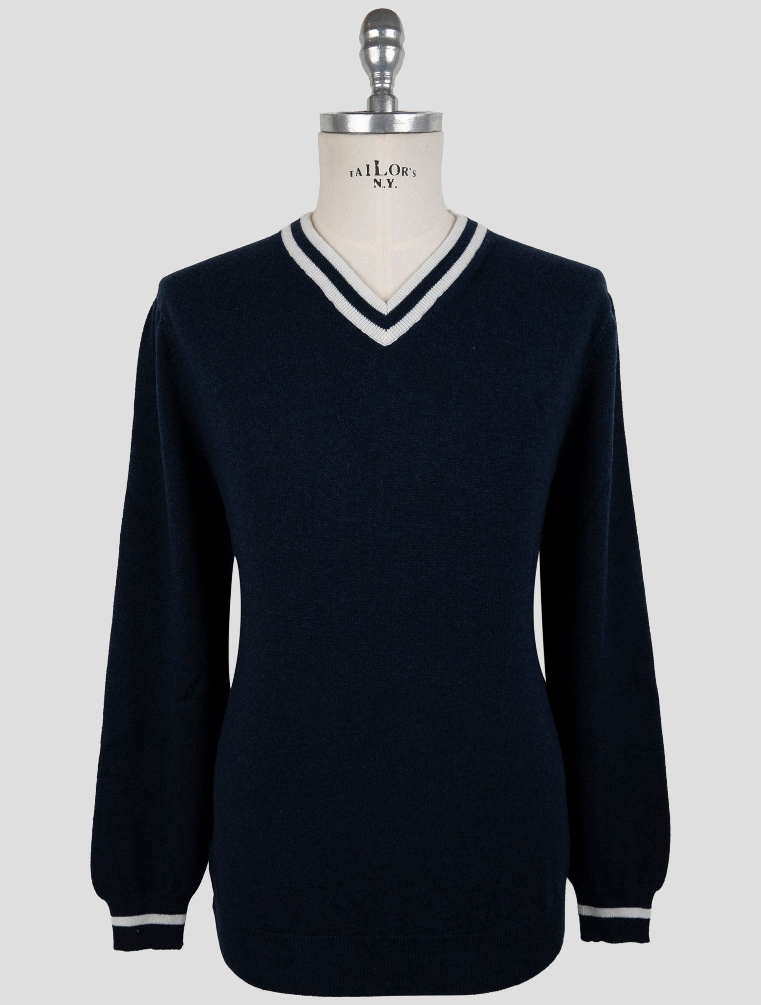 Kiton Blue Cashmere Sweater V-Neck