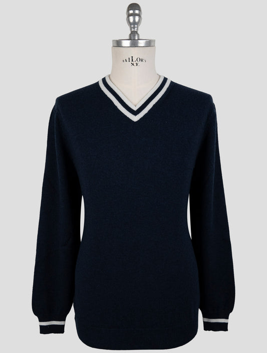 Kiton Blue Cashmere Sweater V-Neck