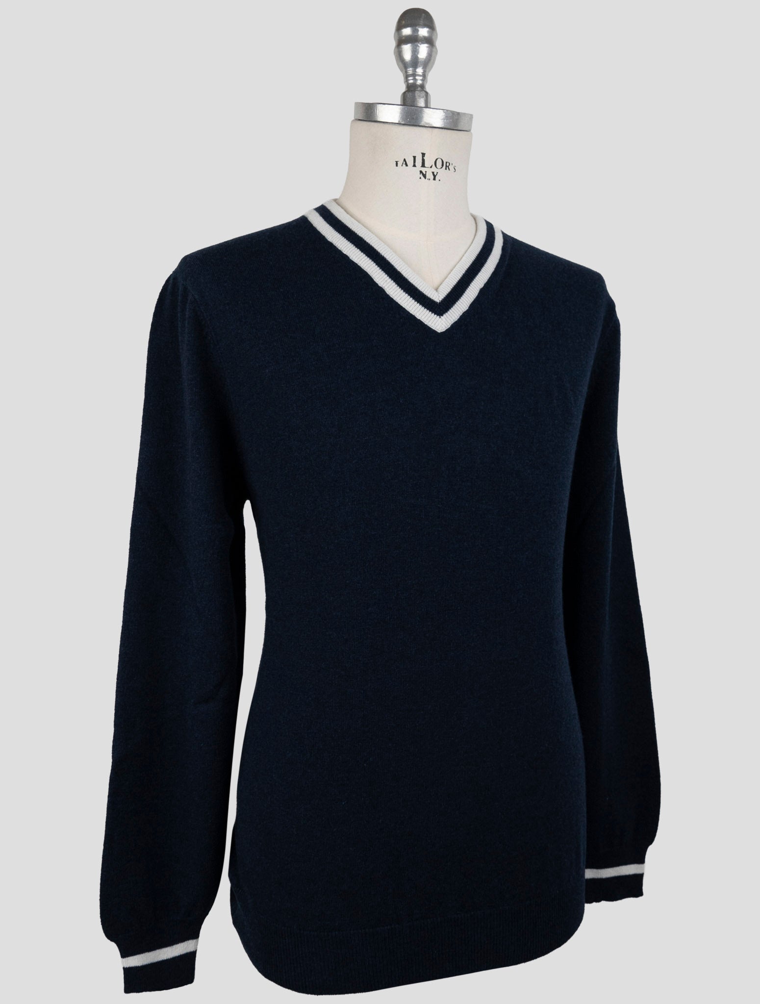 Kiton Blue Cashmere Sweater V-Neck