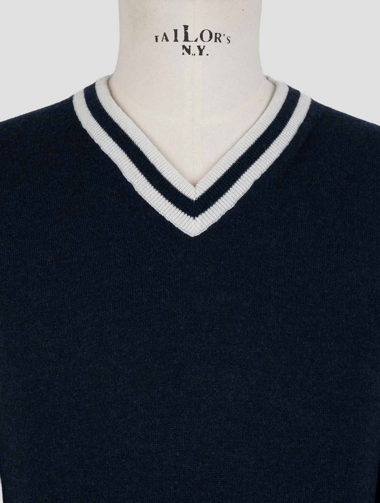 Kiton Blue Cashmere Sweater V-Neck