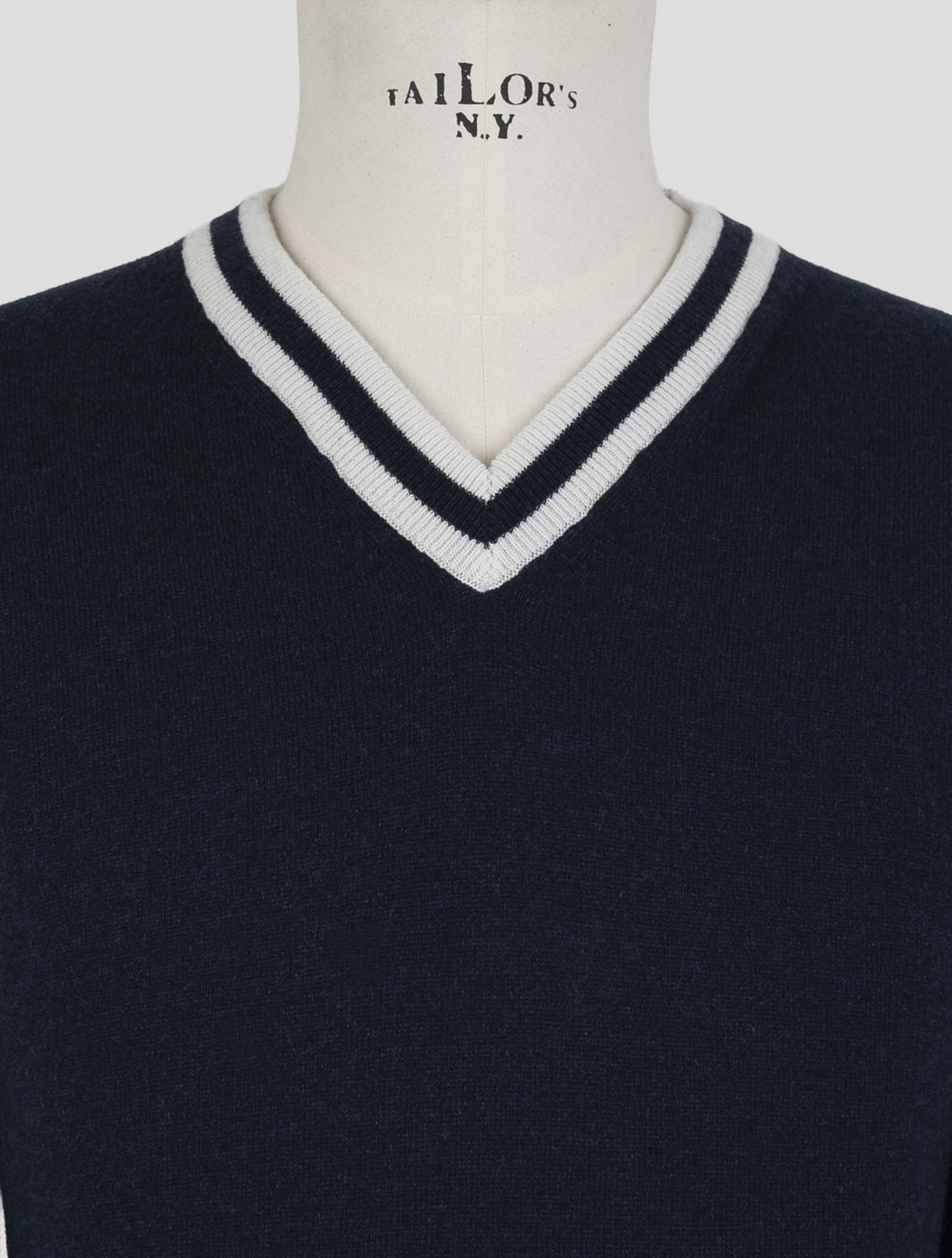 Kiton Blue Cashmere Sweater V-Neck