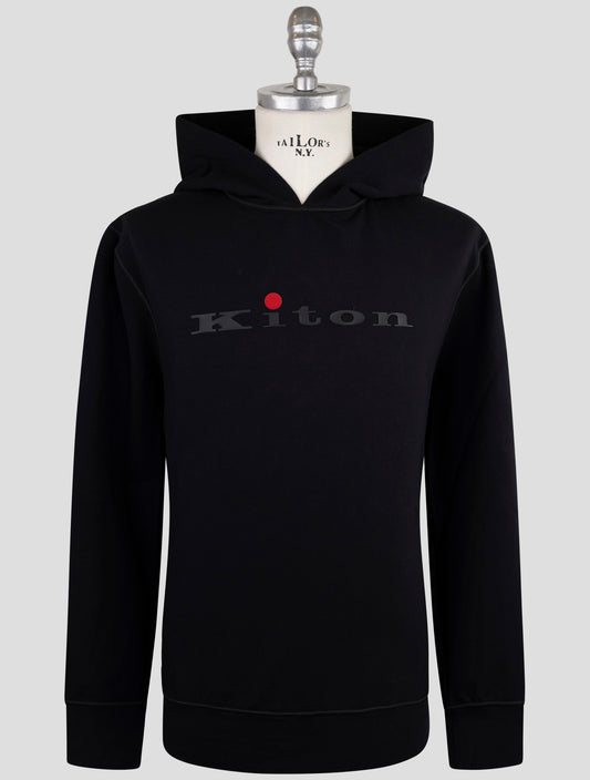 Kiton Black Cotton Ea Sweater Hoodie