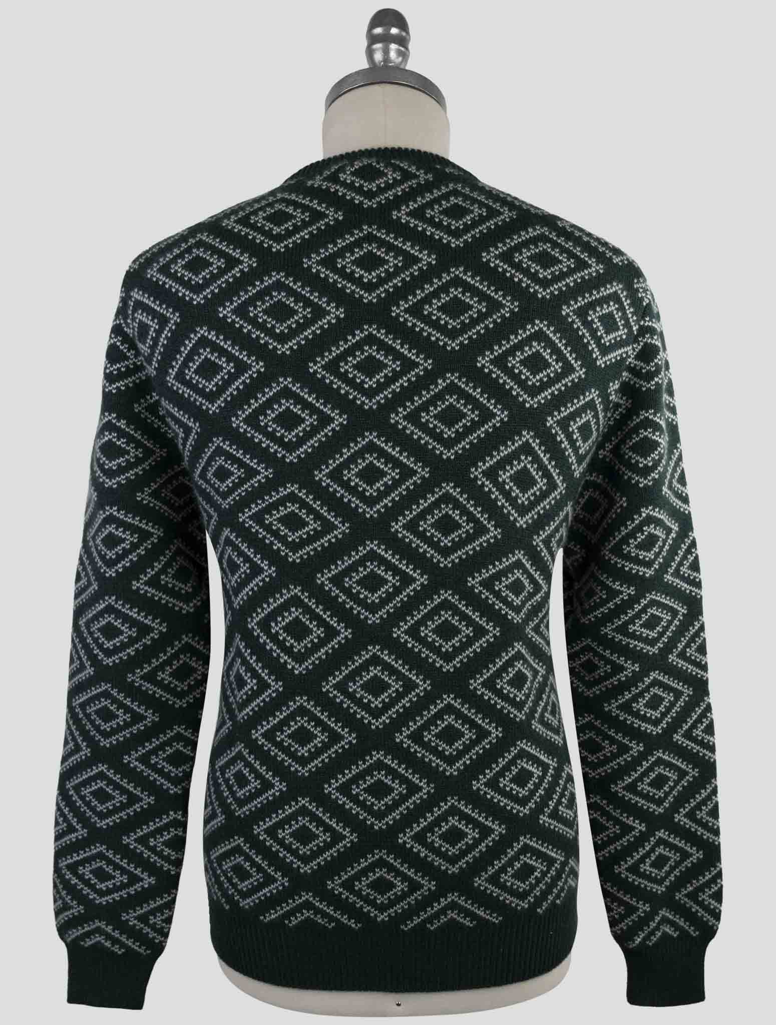 Kiton Green White Cashmere Sweater Crewneck