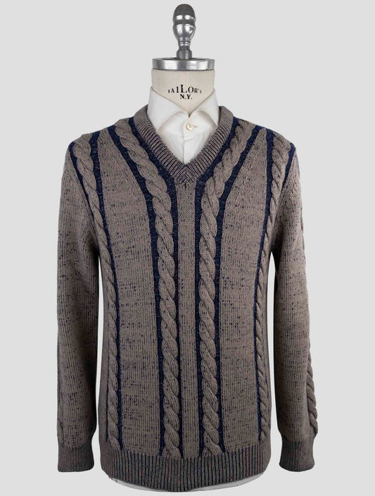 Kiton Brown Blue Cashmere Sweater V-Neck
