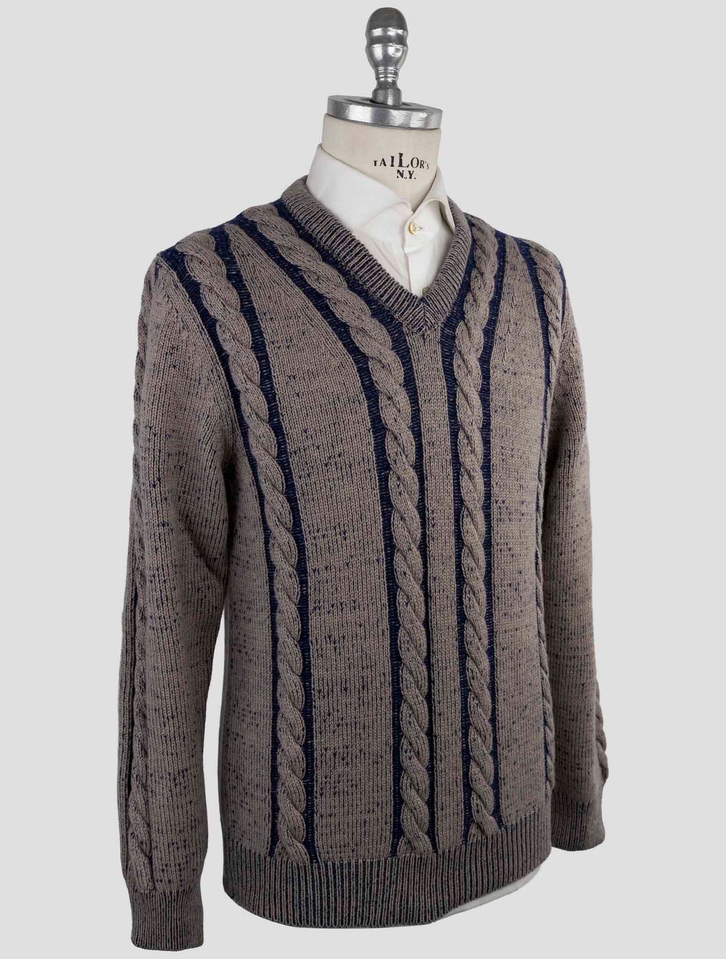 Kiton Brown Blue Cashmere Sweater V-Neck