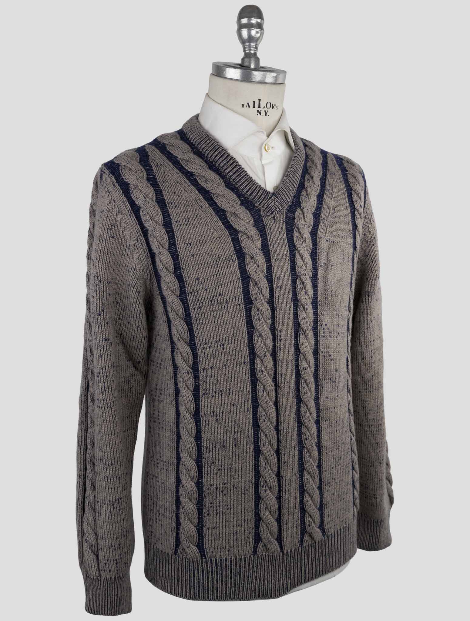 Kiton Brown Blue Cashmere Sweater V-Neck