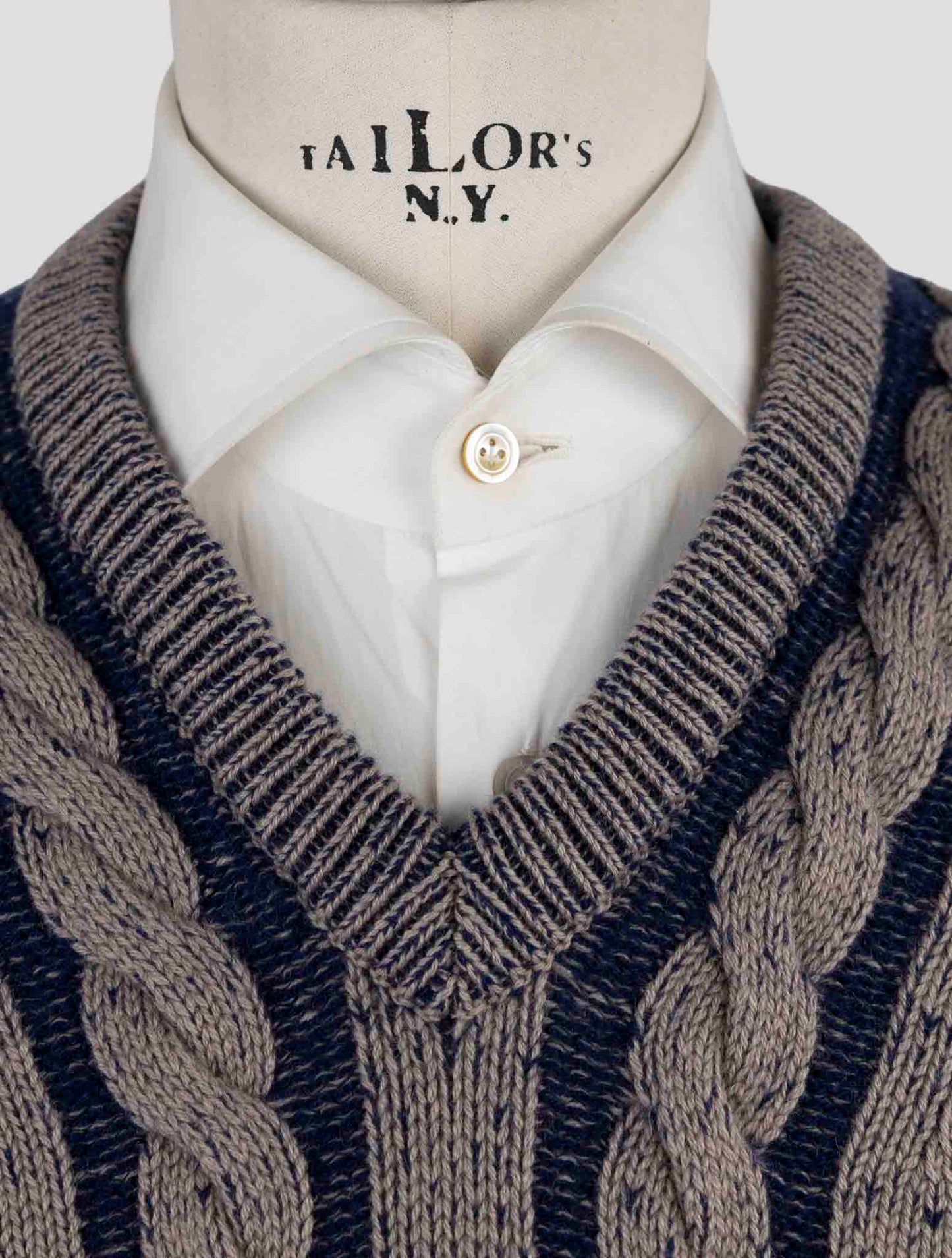 Kiton Brown Blue Cashmere Sweater V-Neck