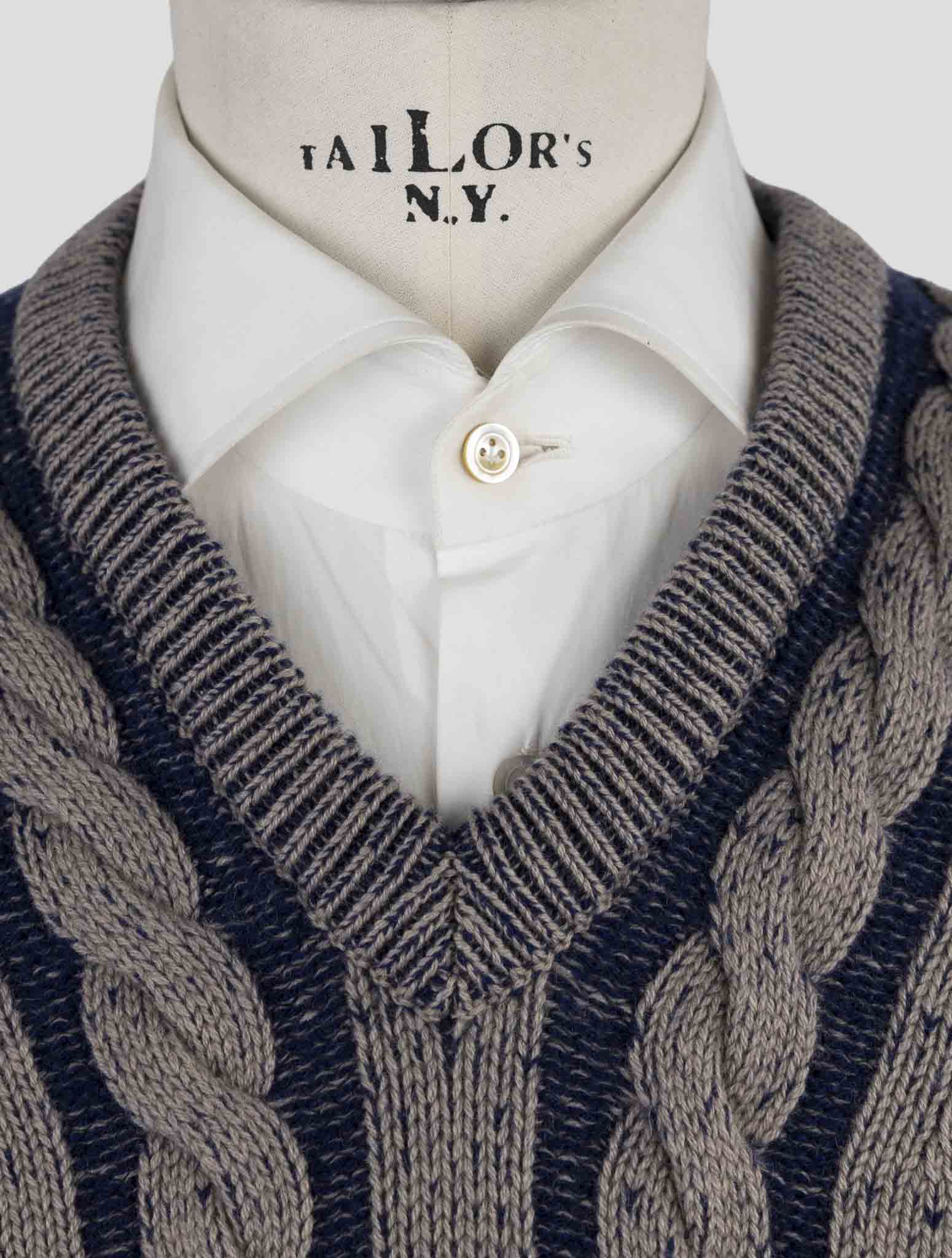 Kiton Brown Blue Cashmere Sweater V-Neck