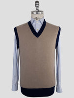 Kiton Brown Blue Cashmere Pa Pu Sweater V-Neck