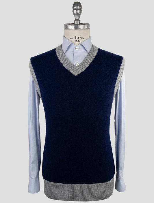 Kiton Blue Gray Cashmere Pa Pu Sweater V-Neck
