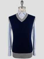 Kiton Blue Gray Cashmere Pa Pu Sweater V-Neck