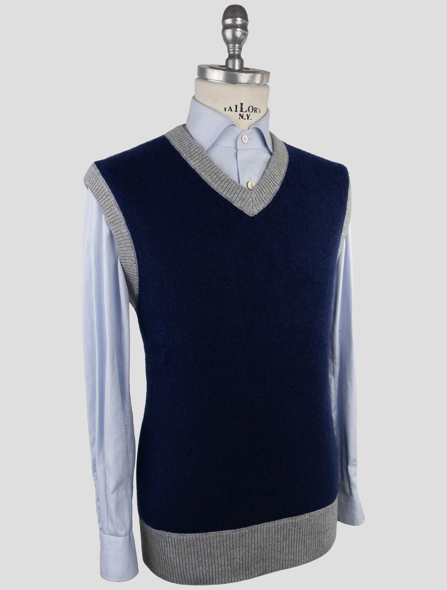 Kiton Blue Gray Cashmere Pa Pu Sweater V-Neck