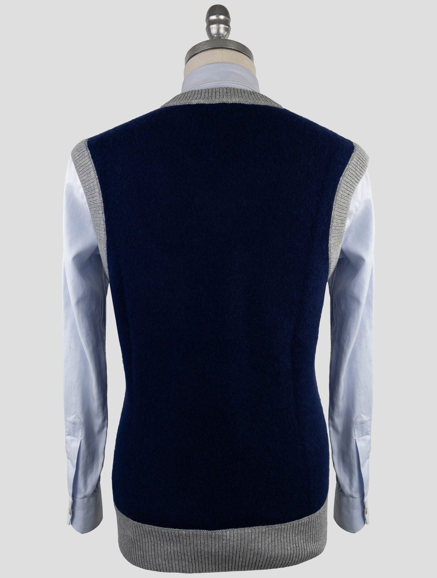 Kiton Blue Gray Cashmere Pa Pu Sweater V-Neck