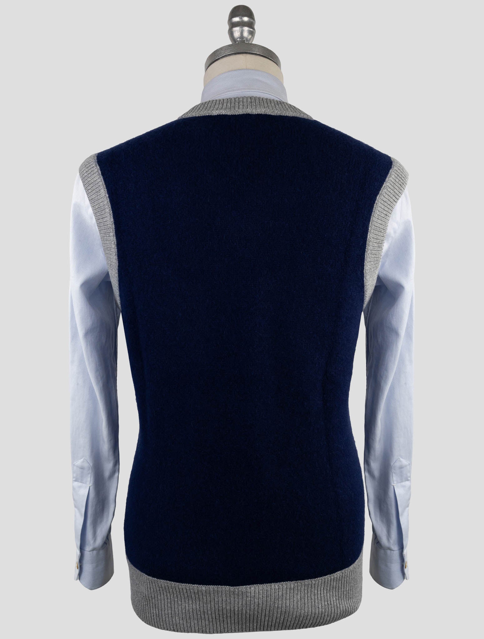 Kiton Blue Gray Cashmere Pa Pu Sweater V-Neck