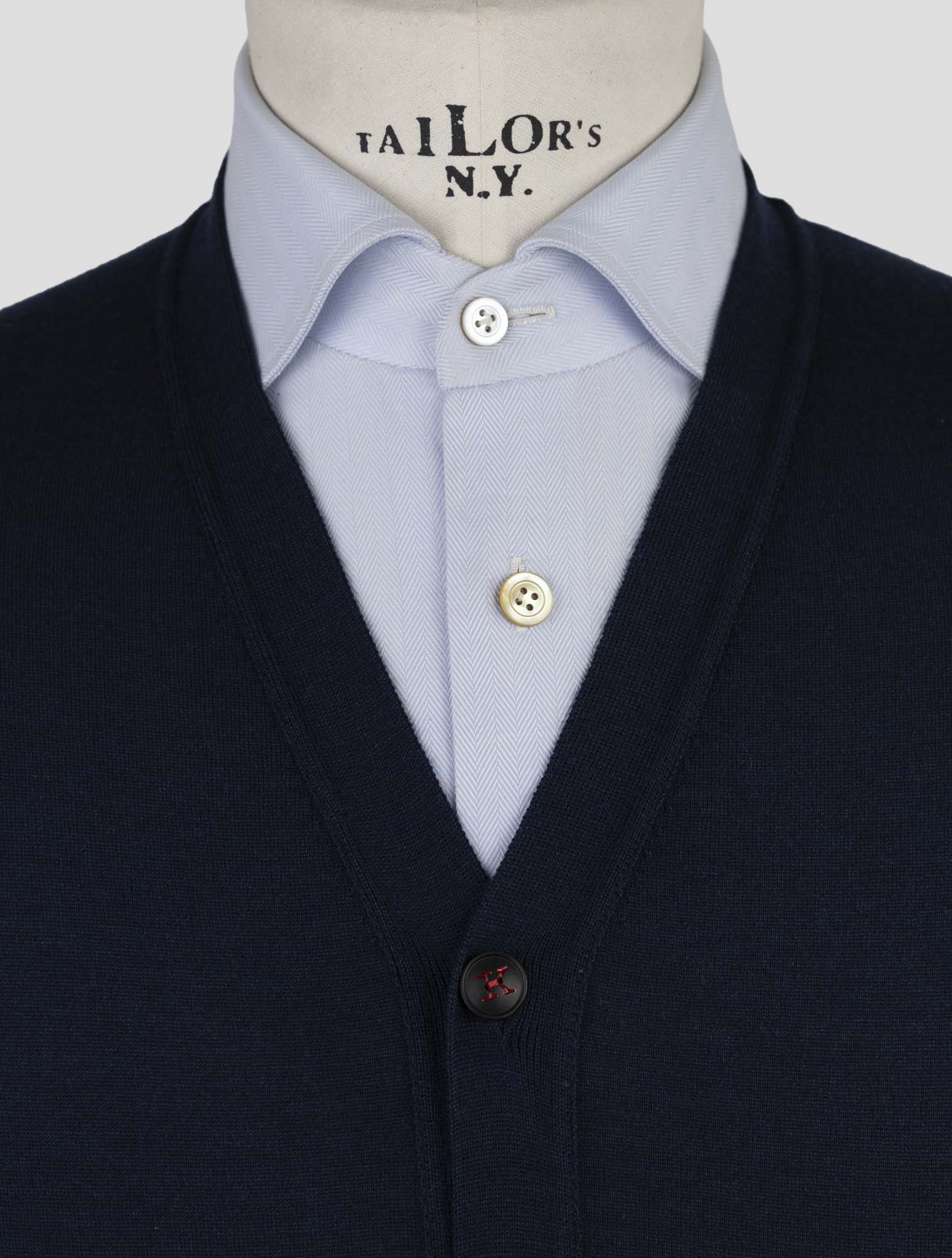 Kiton Blue Cashmere Silk Sweater Cardigan