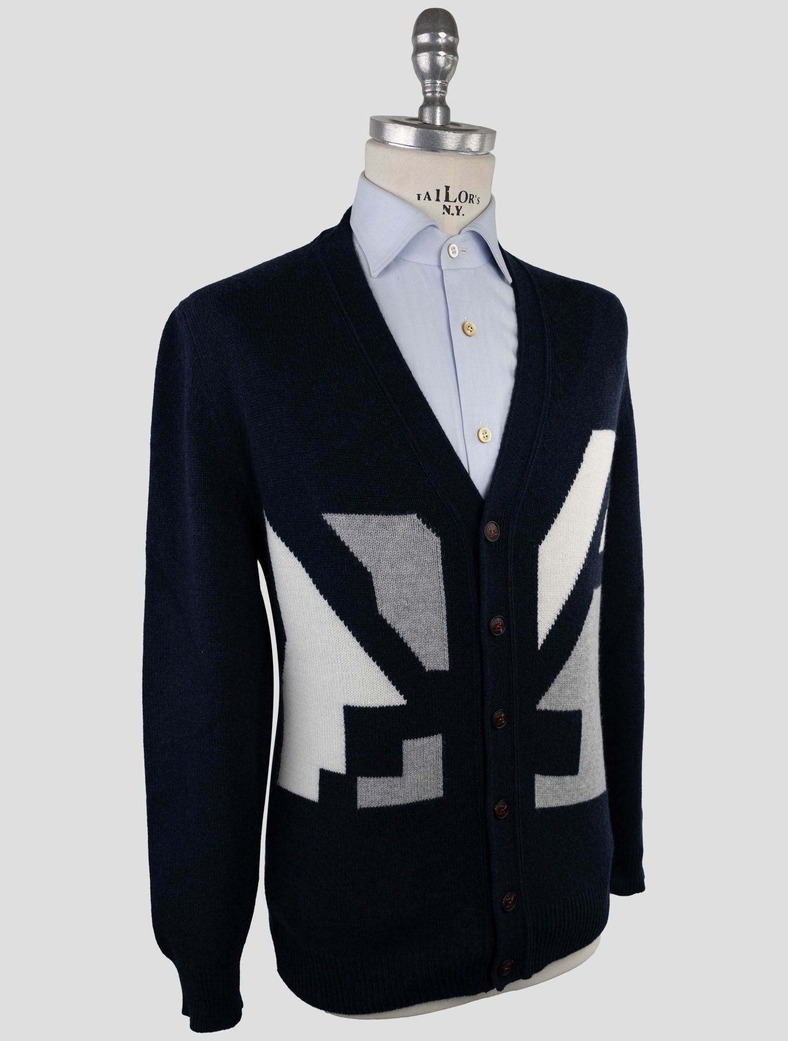 Kiton Blue Gray Cashmere Sweater Cardigan