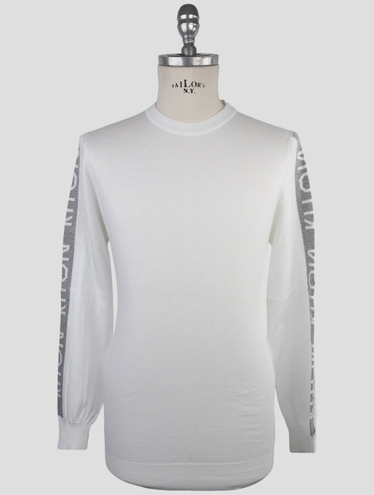 Kiton White Cotton Sweater Crewneck