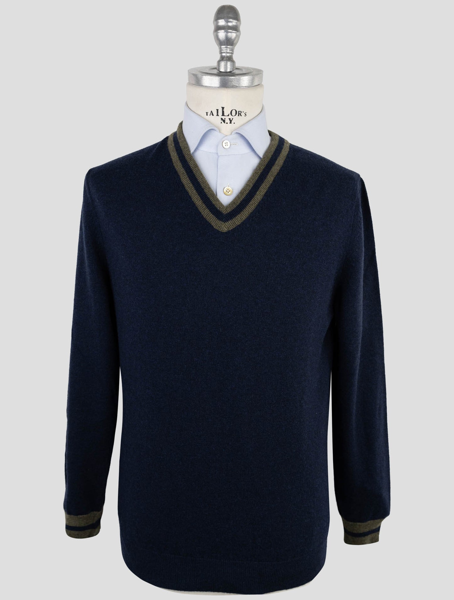 Kiton Blue Green Cashmere Sweater V-Neck