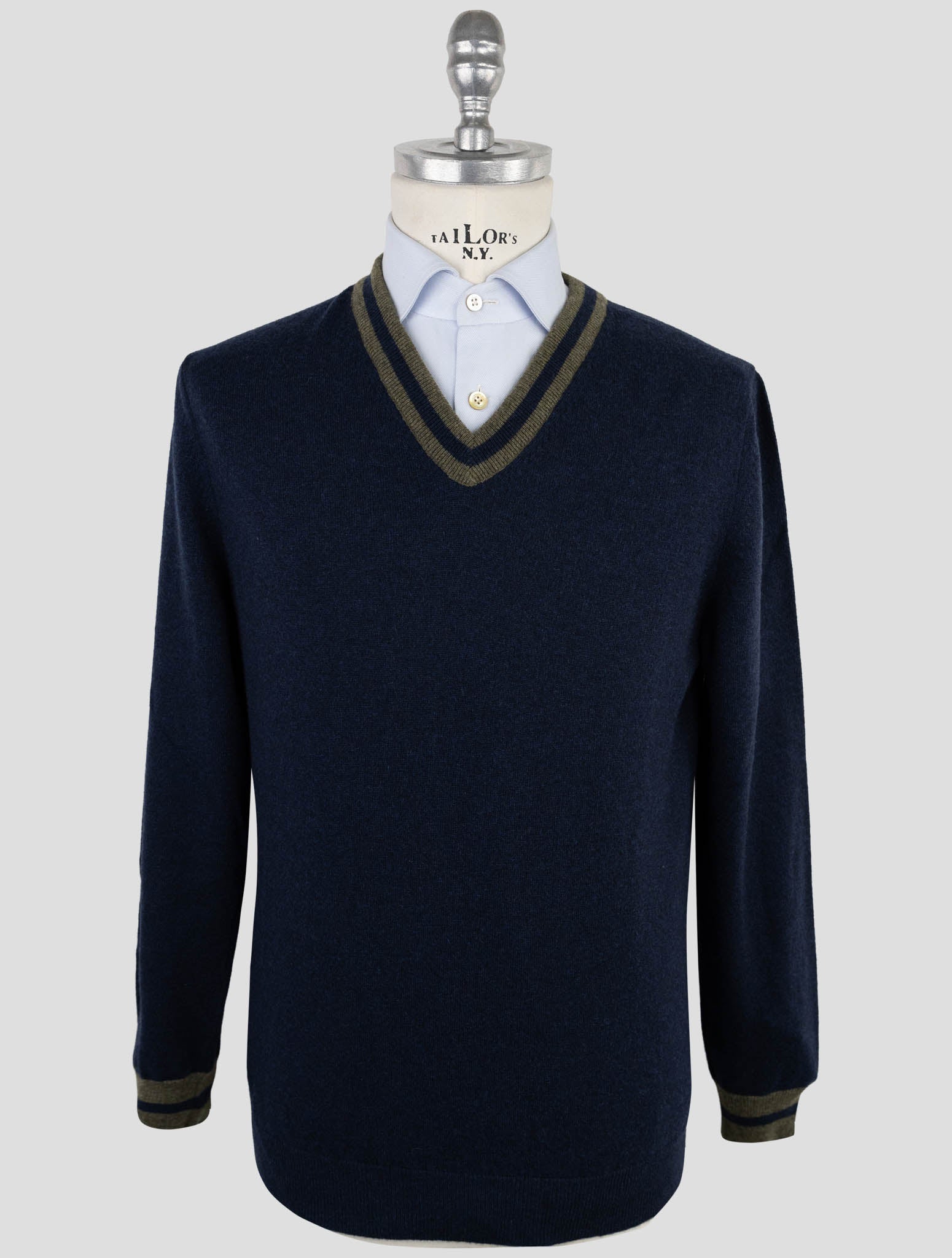 Kiton Blue Green Cashmere Sweater V-Neck