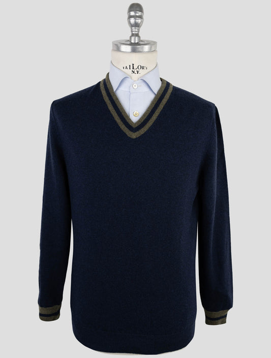 Kiton Blue Green Cashmere Sweater V-Neck