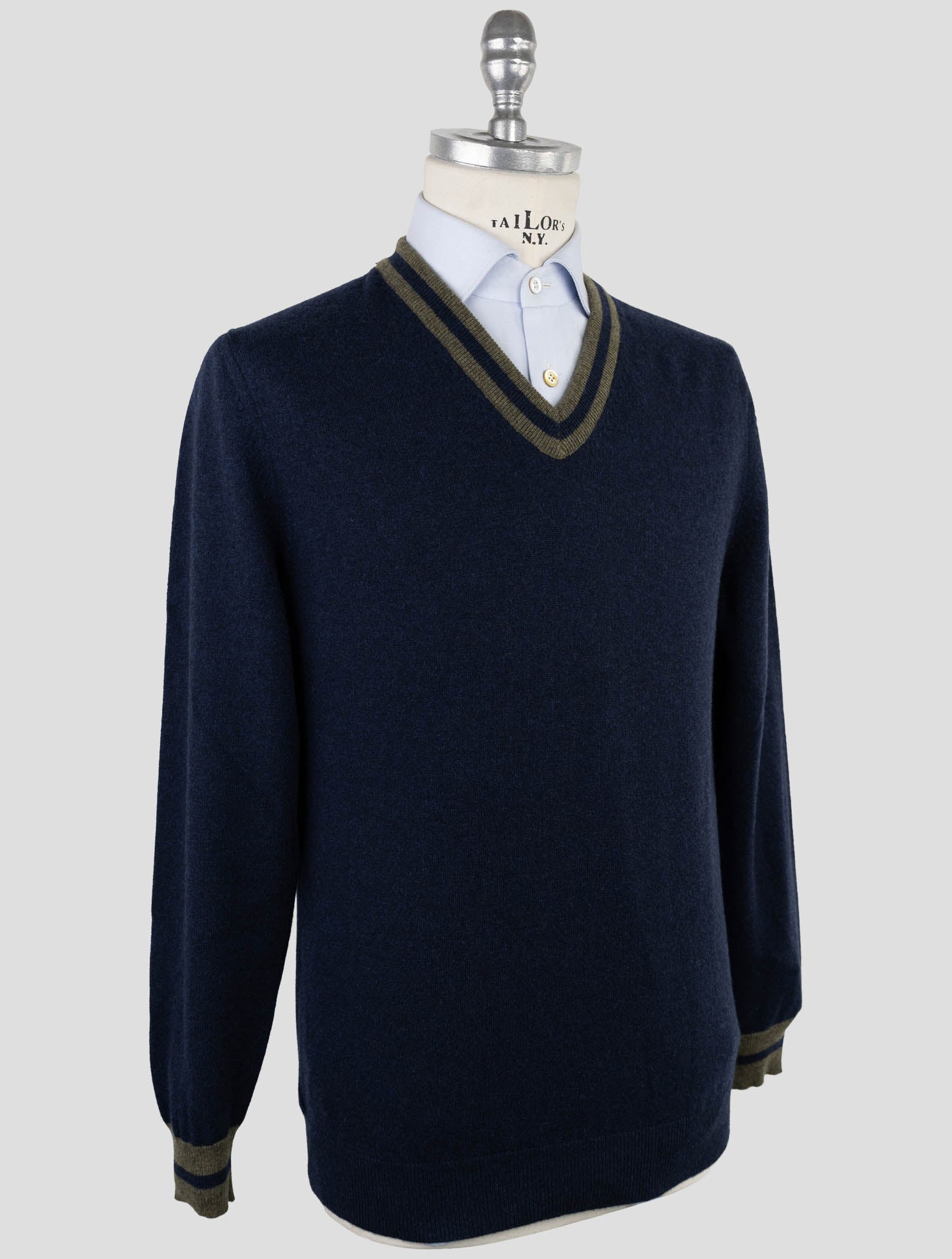 Kiton Blue Green Cashmere Sweater V-Neck