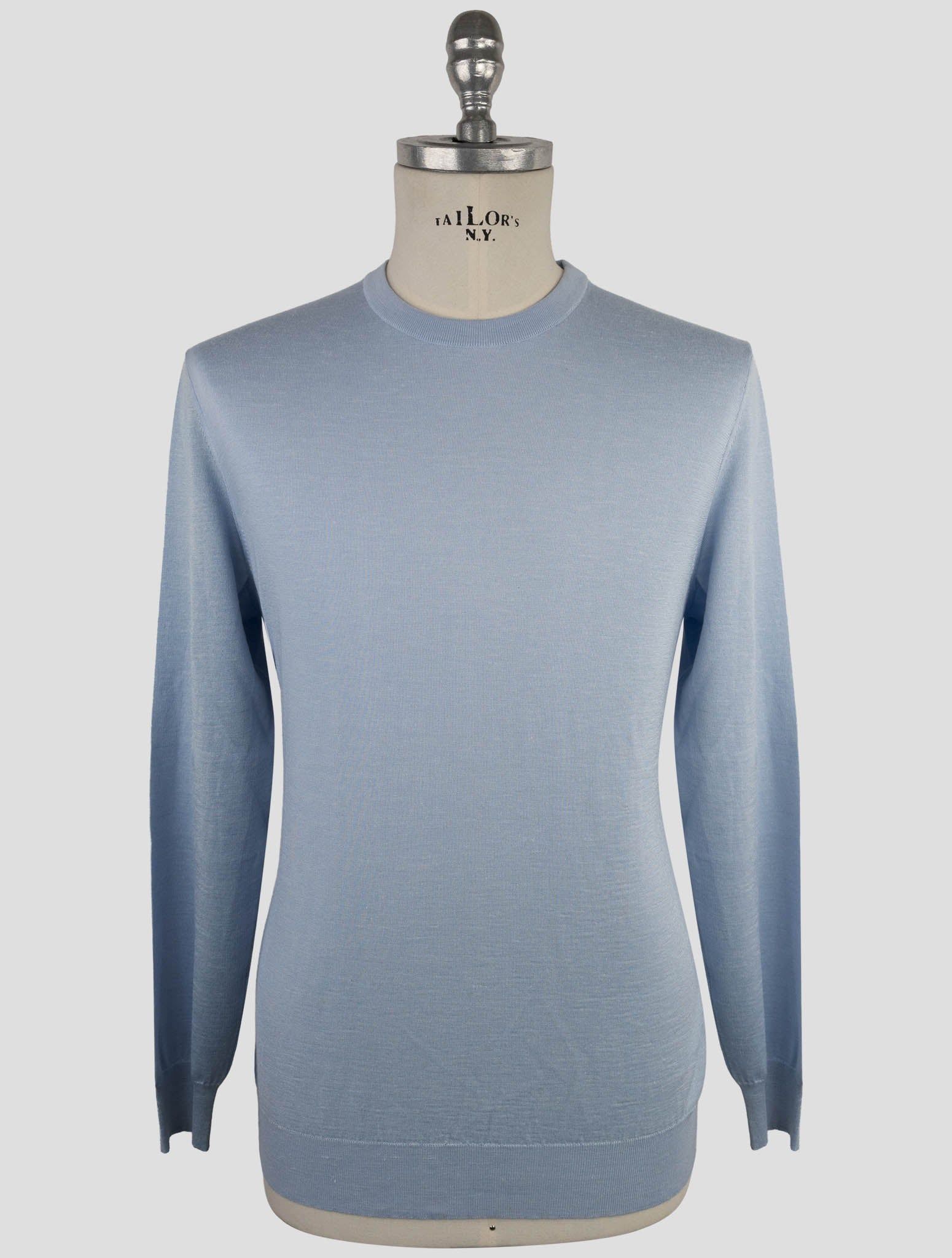 Kiton Light Blue Silk Cashmere Linen Sweater Crewneck